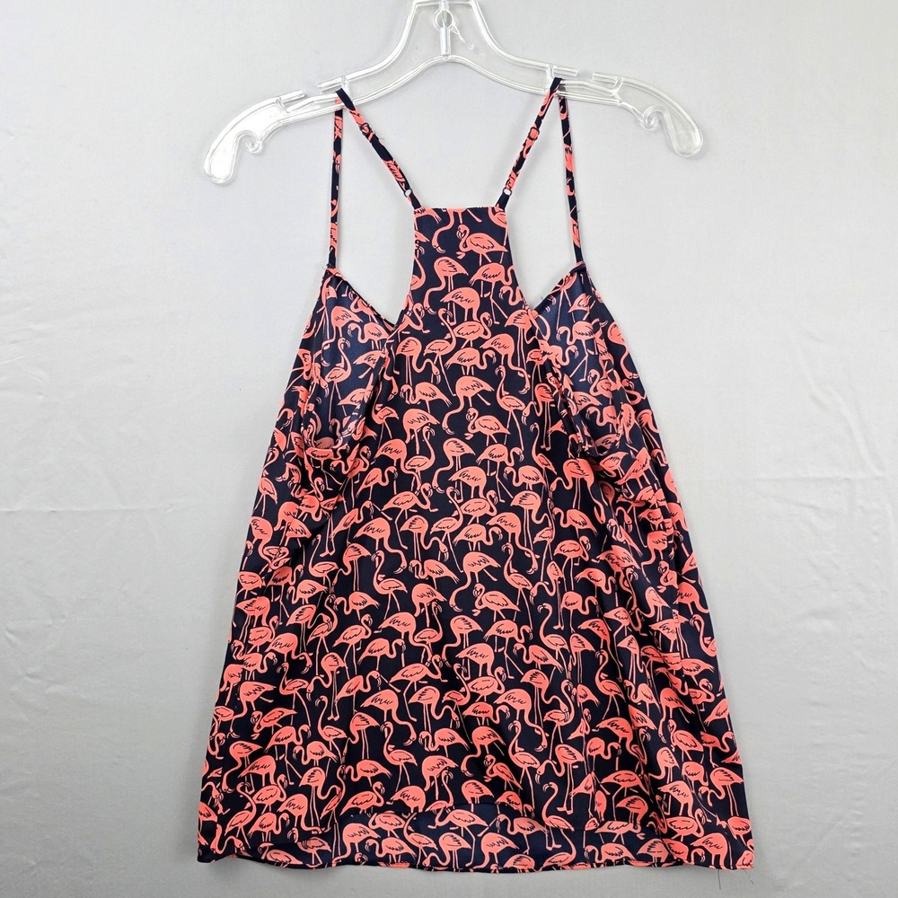 J. Crew‎ Sleeveless Spaghetti Strap Flamingo Print Tank Top Blue Pink 10